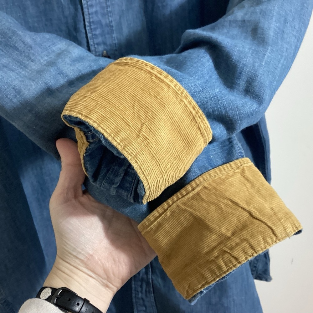 Banana Republic Relaxed Fit Corduroy Trim Chambray Shirt L - Picture 9 of 16